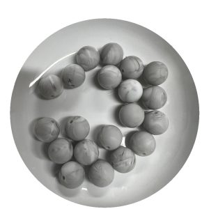 15mm Marble Grey Round Beads - 10pk