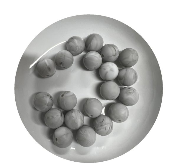 15mm Marble Grey Round Beads - 10pk