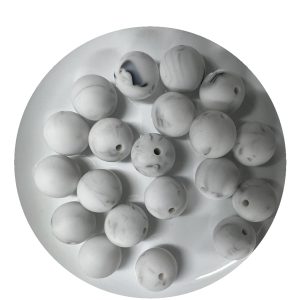 15mm White Marble Round Beads - 10pk