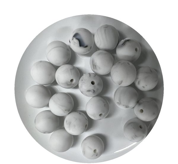 15mm White Marble Round Beads - 10pk