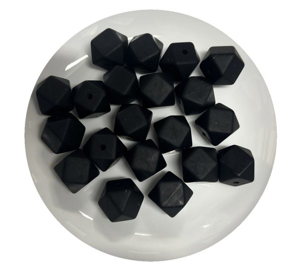 14mm Black Hexagon Beads - 5pk