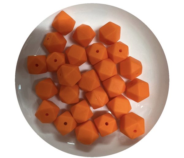 14mm Bright Orange Hexagon Bead - 5pk