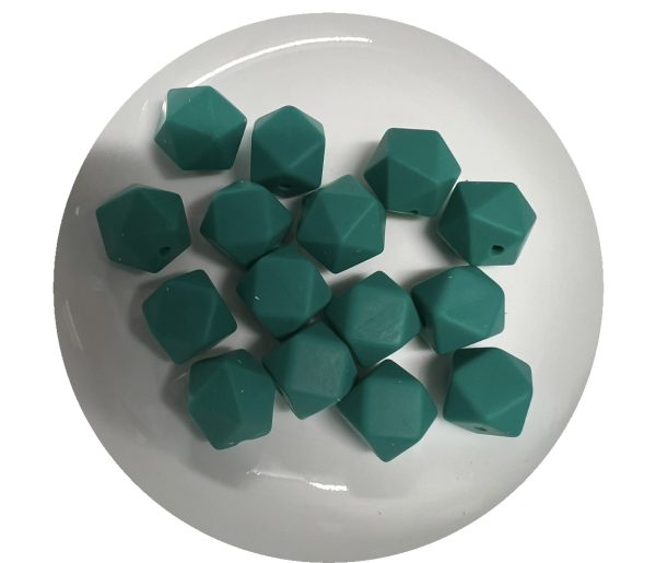 14mm Dark Green Hexagon Beads - 5pk