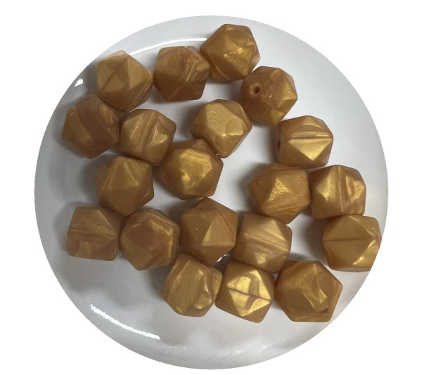 14mm Gold Hexagon Beads - 5pk