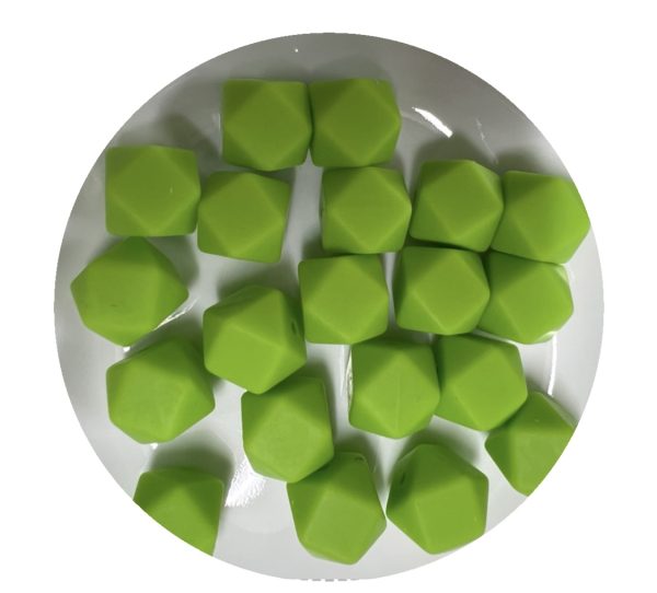 14mm Lime Green Hexagon Beads - 5pk