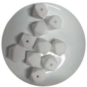 14mm White Hexagon Beads - 5pk